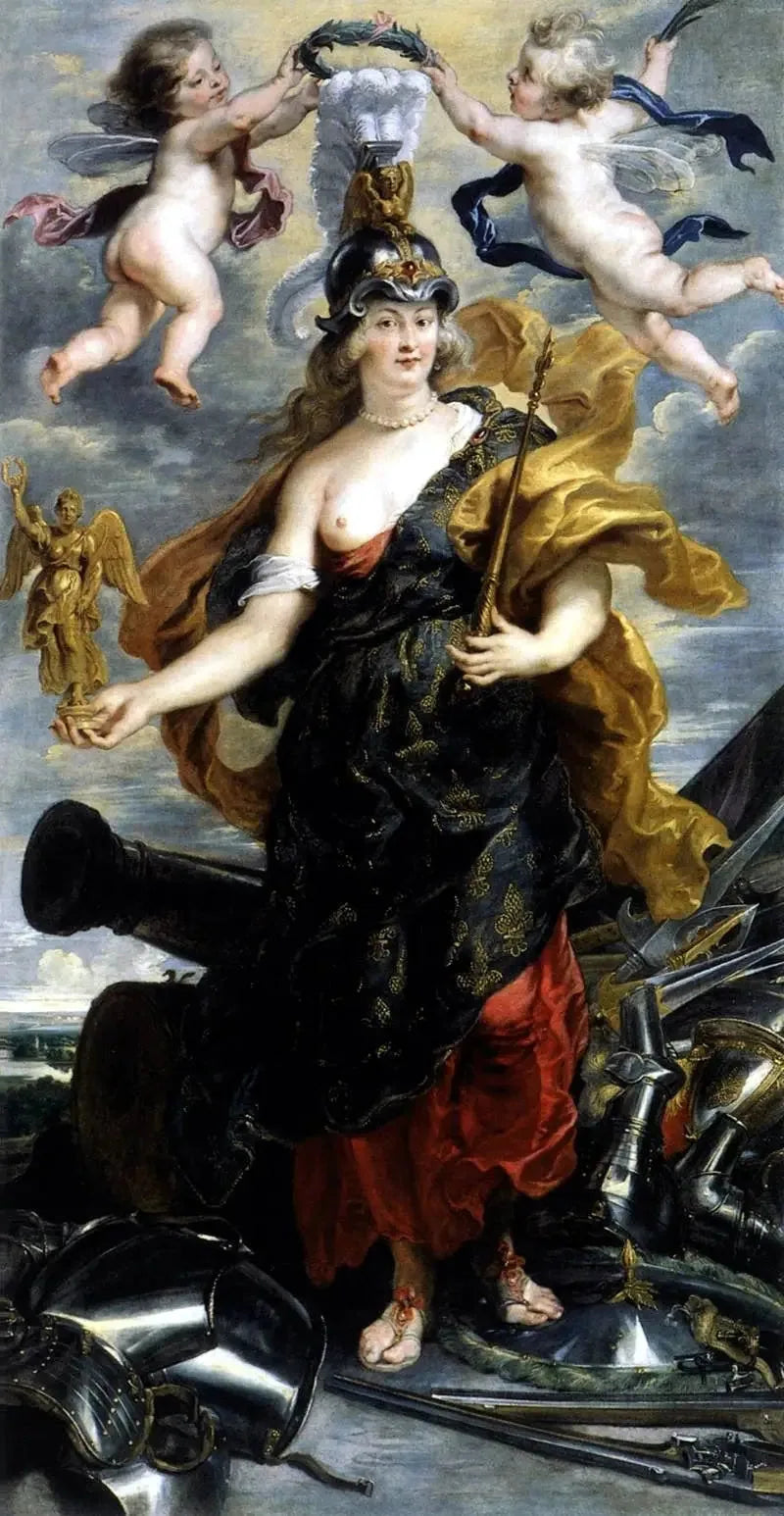 Porträtt av Marie de Médicis vid Bellona - Peter Paul Rubens