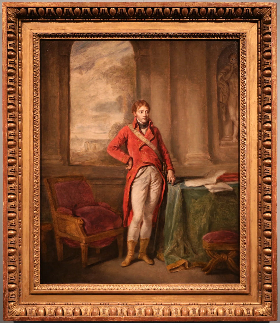 Porträtt av Napoleon Bonaparte i premiärkonsulens dräkt, med staden Antwerpen i bakgrunden - Jean-Baptiste Greuze
