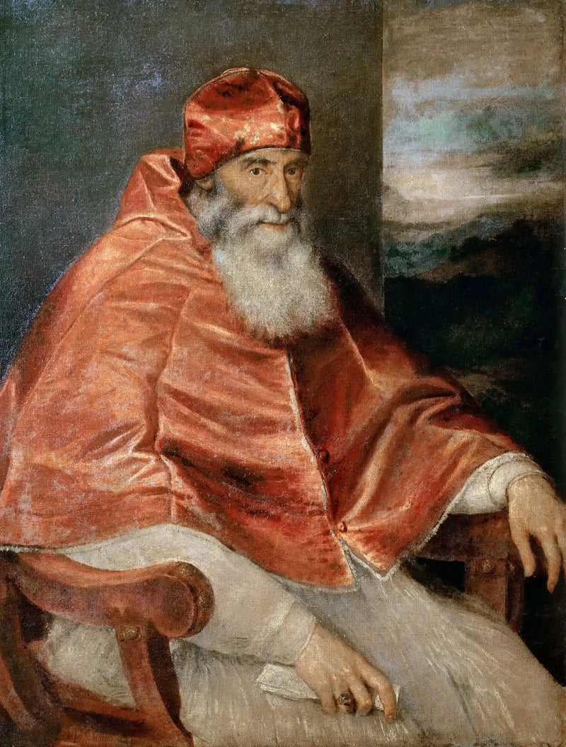 Porträtt av Paul III med camauro - Titian