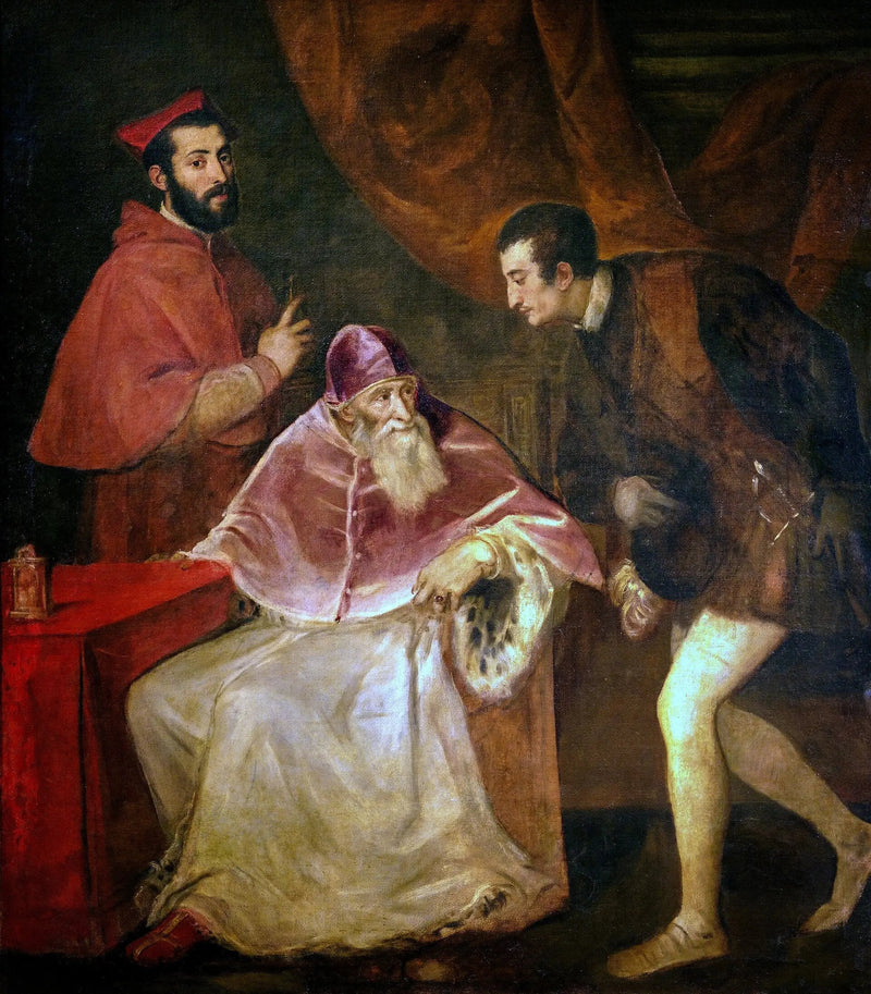 Porträtt av Paul III med sina barnbarn - Titian