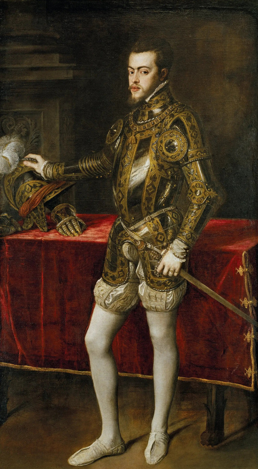 Porträtt av Filip II i rustning - Titian