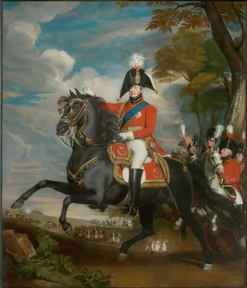 Porträtt av H.K.H. prinsen av Wales vid en militärparad, i närvaro av Lord Heathfield, general Turner, överste Bloomfield och baron Eben; överste Quinton i fjärran - John Singleton Copley