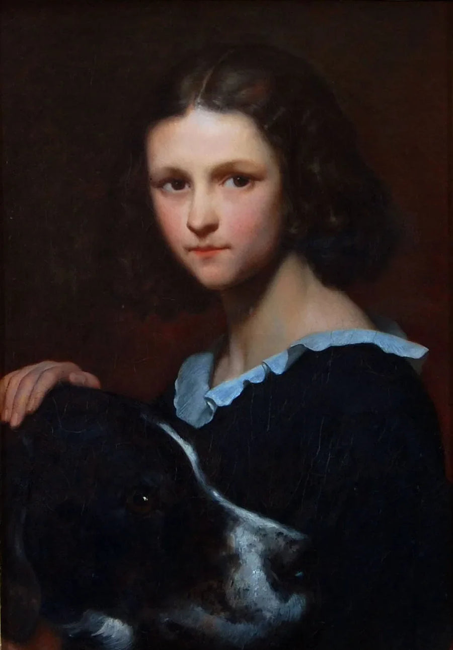 Porträtt av Scheffers dotter Cornelia, senare fru Marjolin, 10 år gammal med min hund Turk - Ary Scheffer
