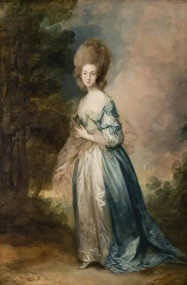 Porträtt av Selina Thistlethwayte från Normandiska hovet, stående i blå och vit klänning - Thomas Gainsborough