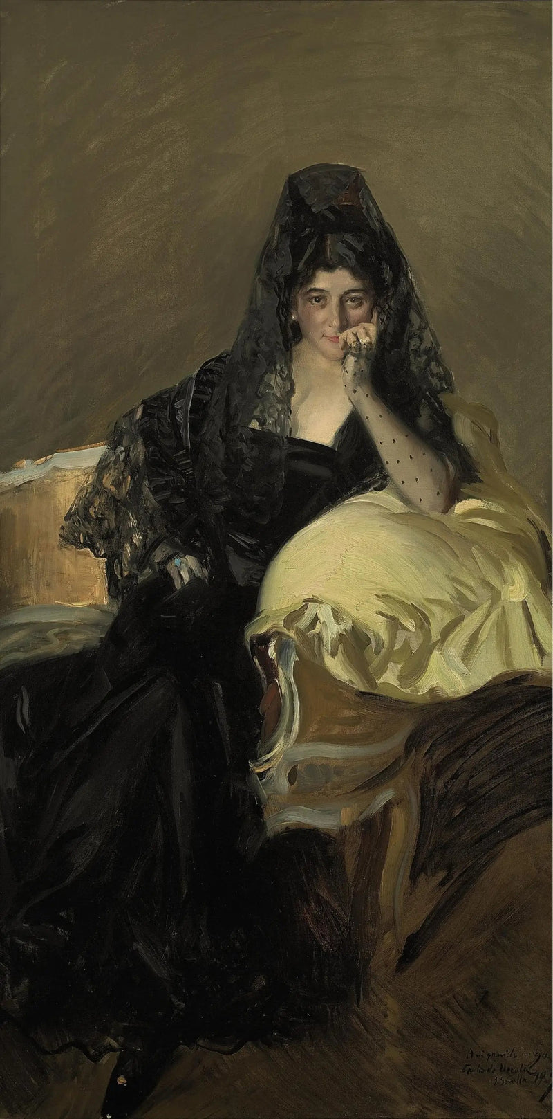 Porträtt av Señora de Urcola med en svart mantilla - Joaquín Sorolla