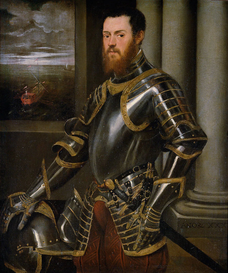 Porträtt av Sigismund August med en kunglig galär - Jacopo Tintoretto