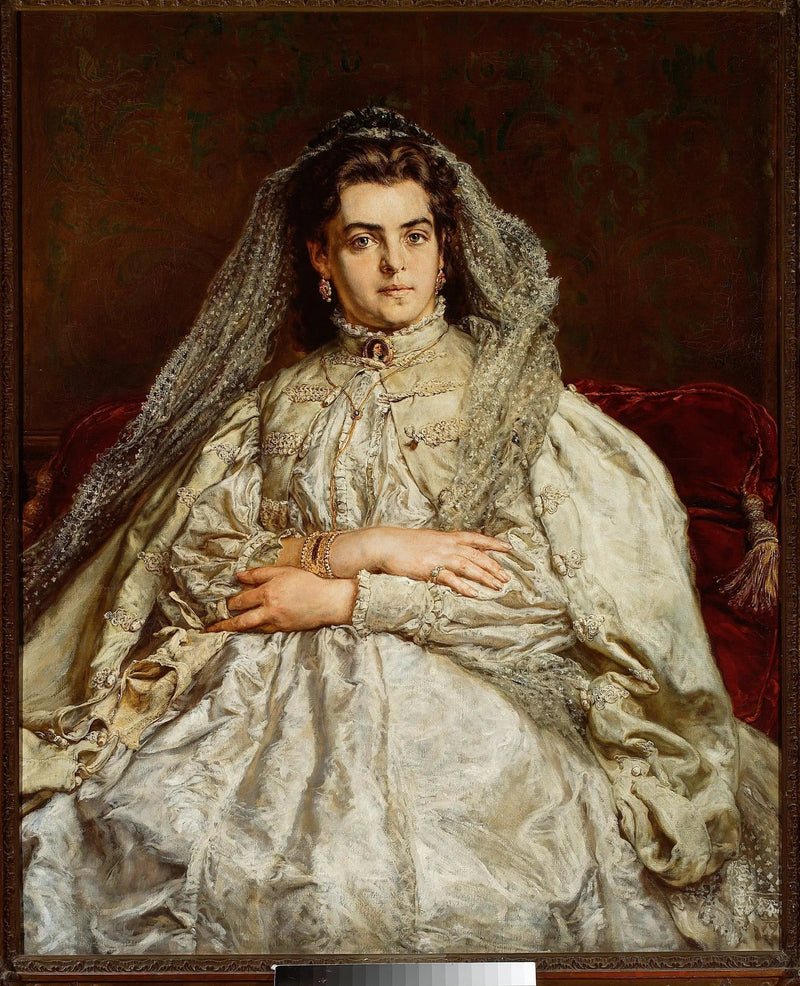 Porträtt av Teodora Matejko född Giebułtowska i brudklänning. - Jan Matejko