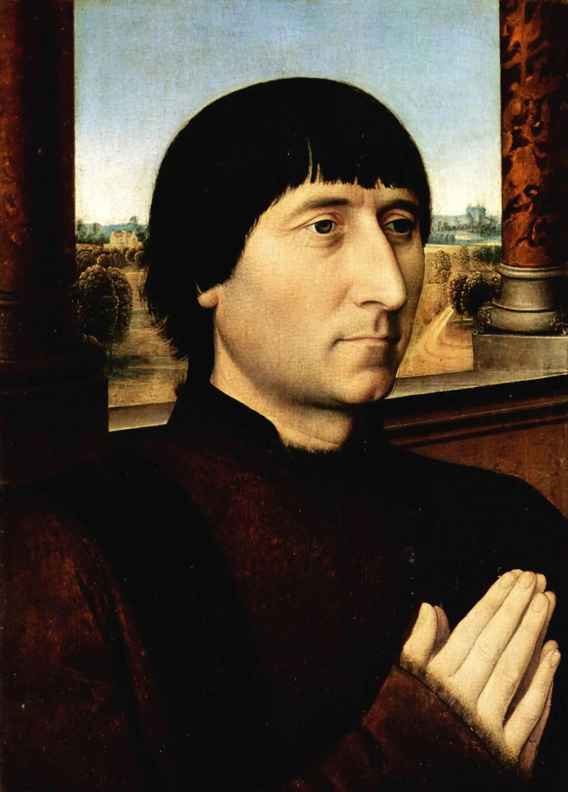Porträtt av Willem Moreel, make till Barbara van Vlaendenbergh - Hans Memling