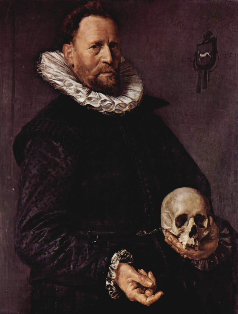 Porträtt av en man som håller ett skalle - Frans Hals