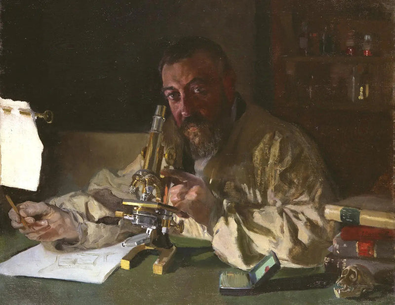 Porträtt av Dr Simarro vid mikroskopet - Joaquín Sorolla
