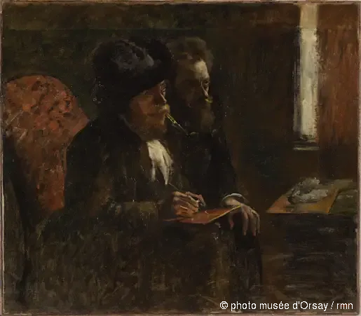 Porträtt av gravören Desboutin och gravören Lepic - Edgar Degas