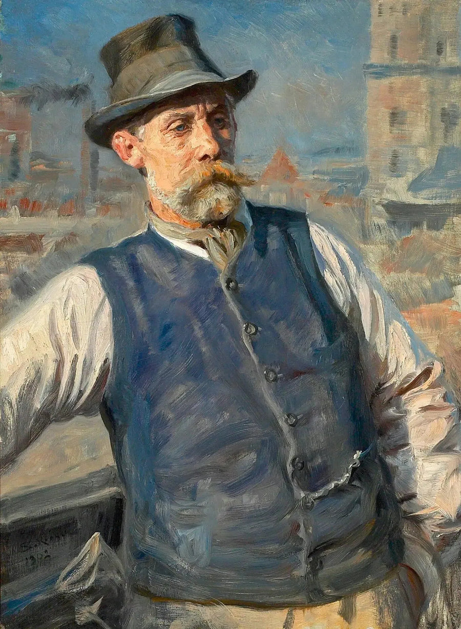 Porträtt av ordföranden för murverksföretaget Heinrich Krone. - Peder Severin Krøyer