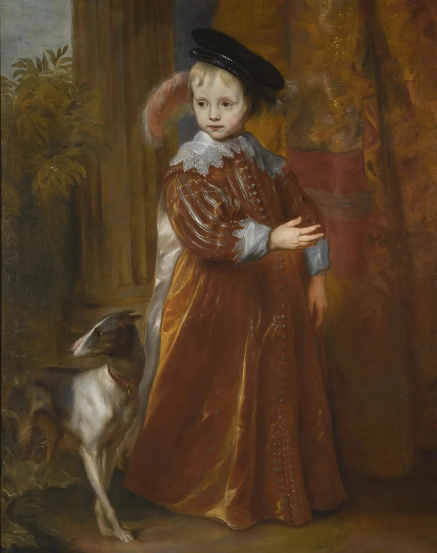 Porträtt av prins Wilhelm II av Orange som ung pojke, med en hund - Antoine van Dyck