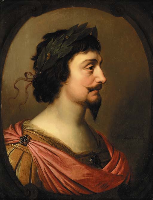Porträtt av kung Fredrik V av Böhmen, i profil, i romersk stil, i en oval fält med falsk ram - Gerrit van Honthorst