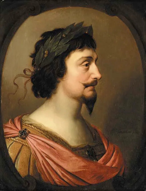 Porträtt av kung Fredrik V av Böhmen, i profil, i romersk stil, i en oval fält med falsk ram - Gerrit van Honthorst