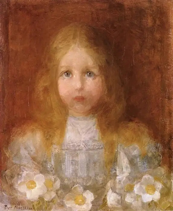 Porträtt av en flicka med blommor - Piet Mondrian