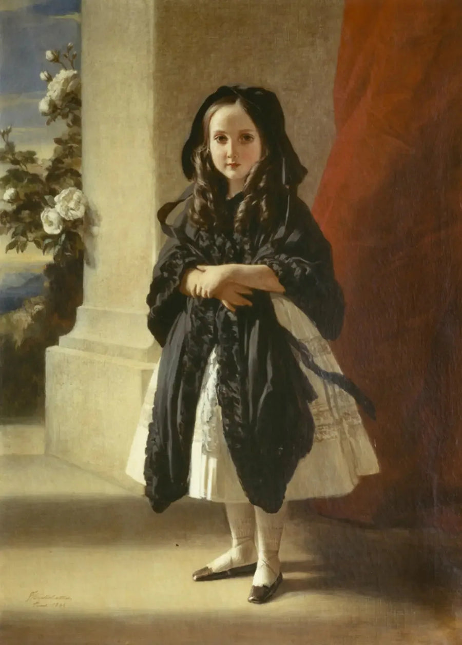 Helkroppsporträtt av prinsessan Charlotte som barn med svart bälte - Franz Xaver Winterhalter