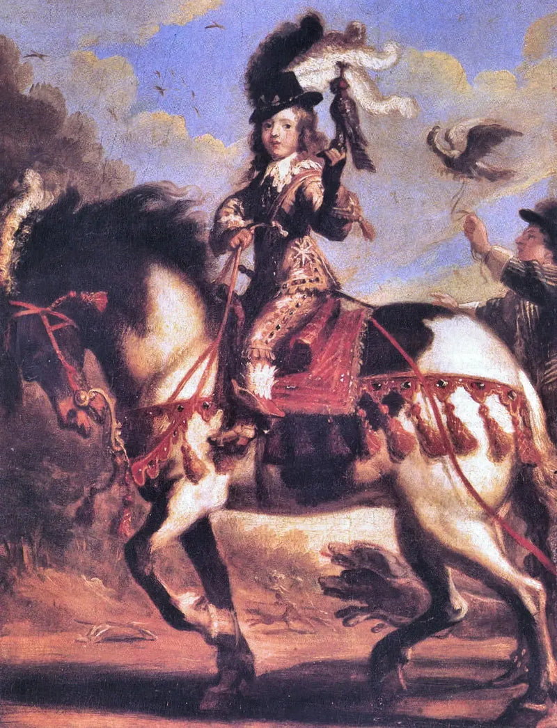 Hästporträtt av den unge Ludvig XIV på väg till jakt - Juste d'Egmont