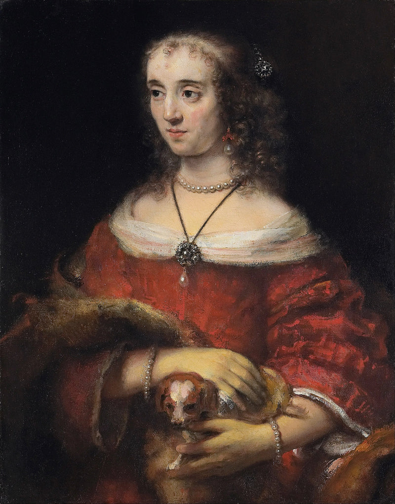 Porträtt av en dam med en sällskapshund - Rembrandt