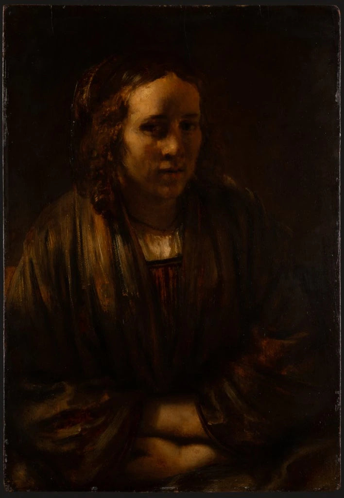 Porträtt av Hendrickje Stoffels i sidenförpackning - Rembrandt