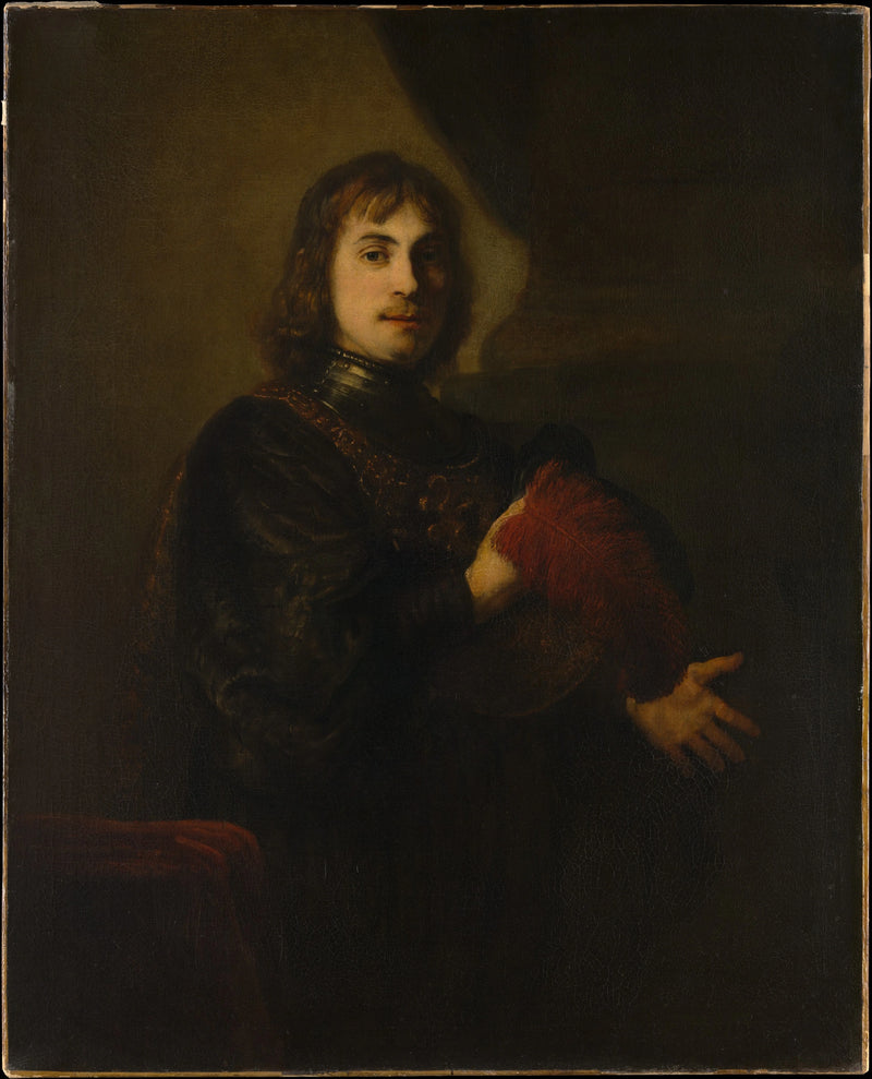 Porträtt av en man med en rustning och en fjäderhatt - Rembrandt