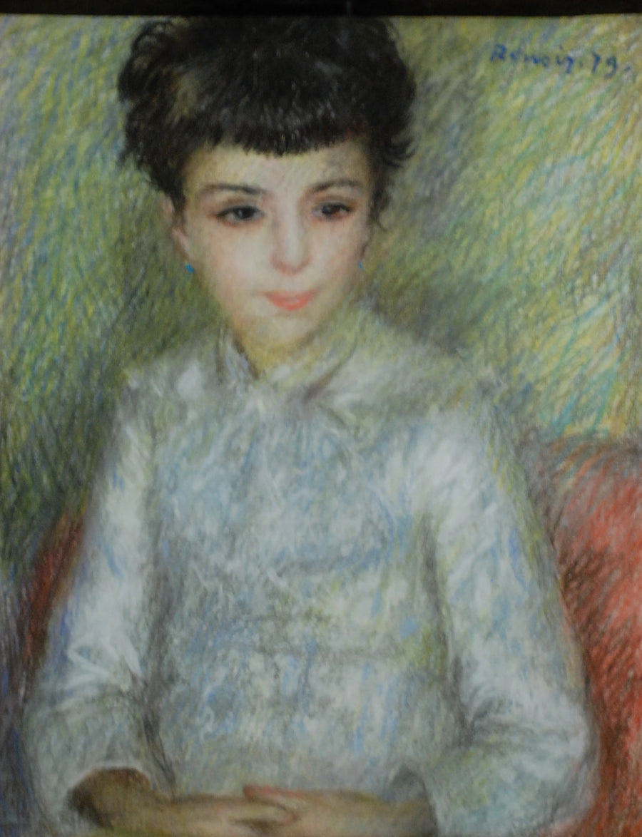 Porträtt av en ung brunett, sittande med händerna i kors - Pierre-Auguste Renoir