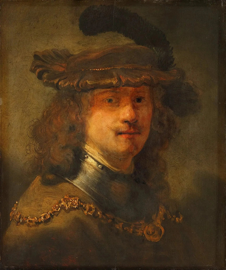Självporträtt med sammetsbasker och guldkedja - Rembrandt