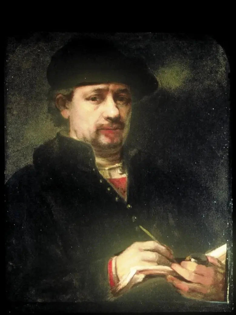 (Auto)Porträtt av Rembrandt med en skissbok - Rembrandt