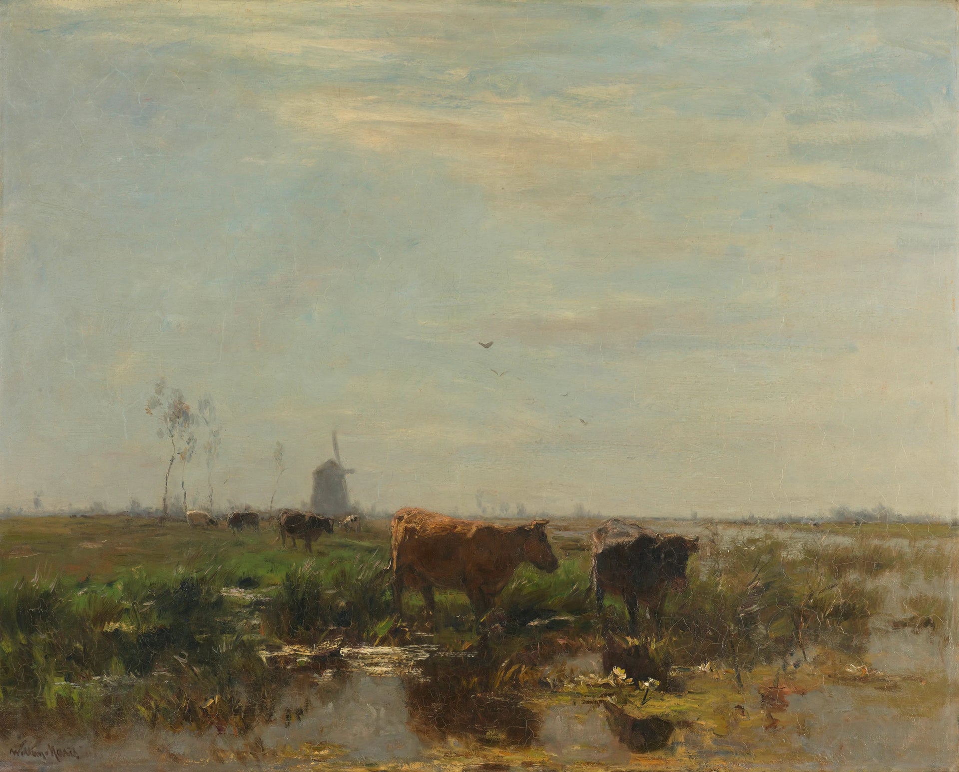 Prairie avec des vaches au bord de l'eau - Willem Maris