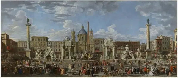 Förberedelser för att fira födelsen av Frankrikes Dauphin på Piazza Navona - Giovanni Paolo Panini