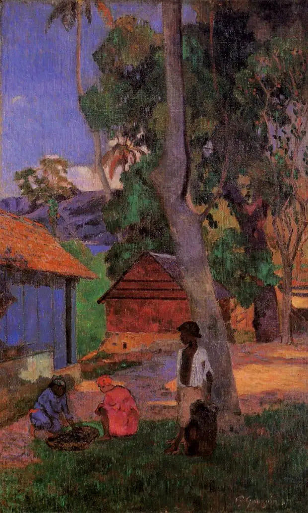 Nära lådorna, eller Runt hyddorna - Paul Gauguin