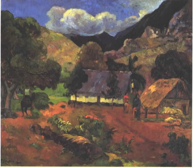 Nära hyddorna - Paul Gauguin