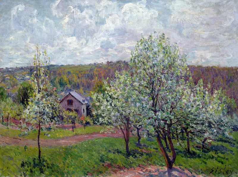 Vår i omgivningarna av Paris. Blommande äppelträd - Alfred Sisley