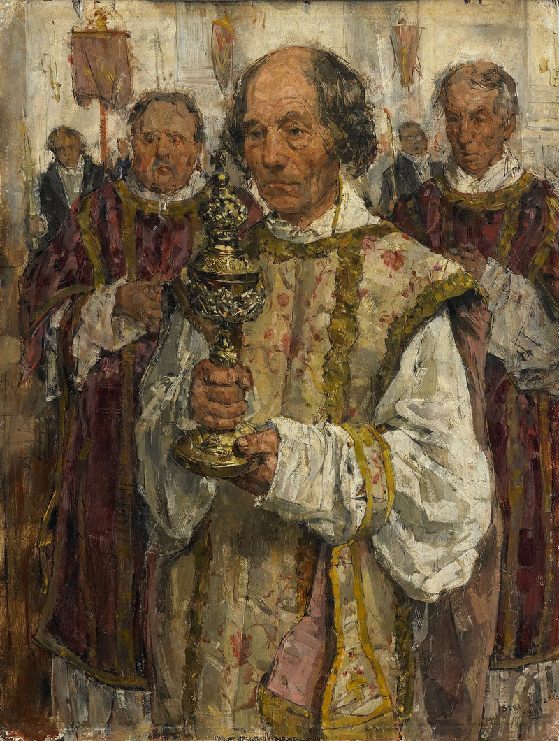 Procession i den gamla katolska kyrkan i Haag med prästen Cornelis Hendrikus van Vlooten - Isaac Israëls