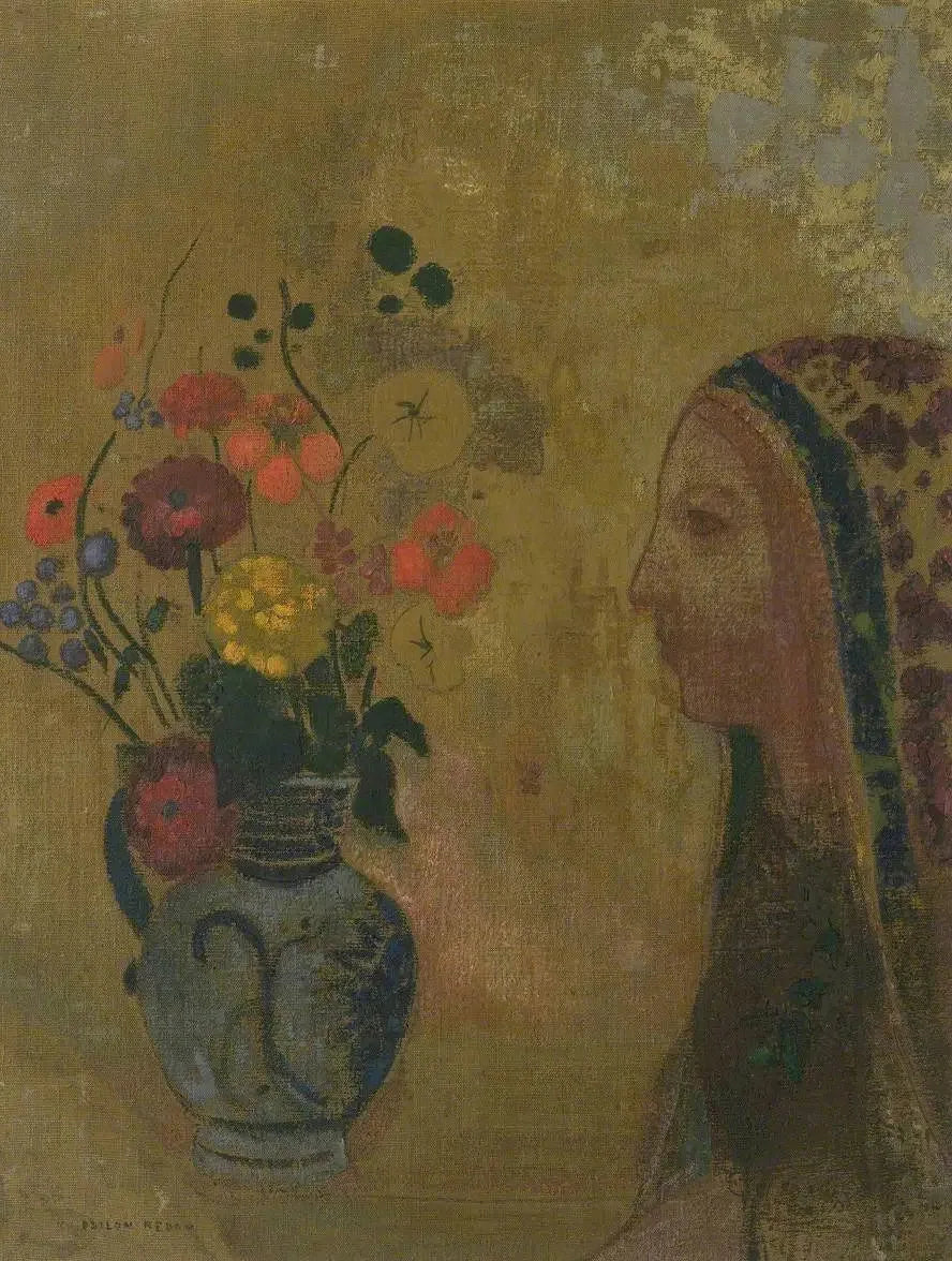 Kvinnoprofil med blomvas - Odilon Redon