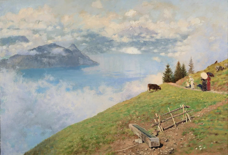 Promenad längs Lucerne-sjöns strand - Giuseppe De Nittis