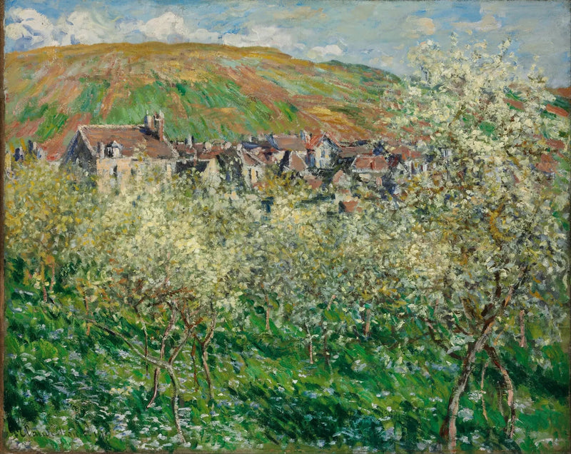 Plommonträd i blom i Vétheuil W520 - Claude Monet