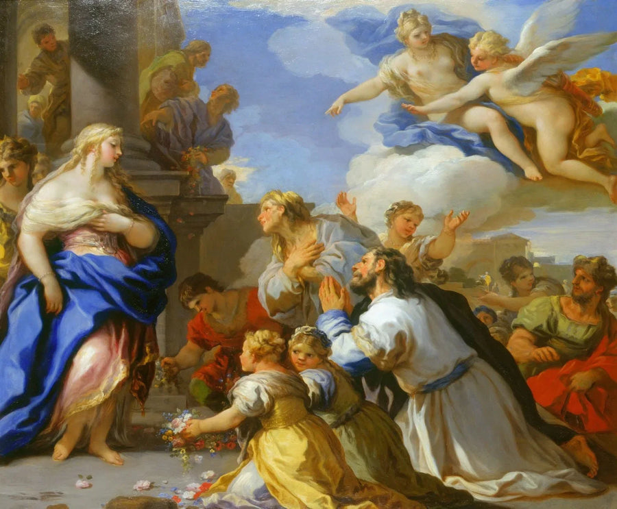 Psyché hyllad av folket - Luca Giordano