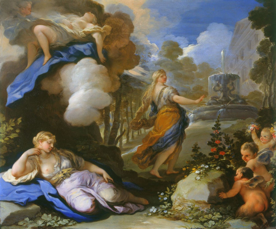 Psyke transporteras och upptäcker Cupids palats - Luca Giordano