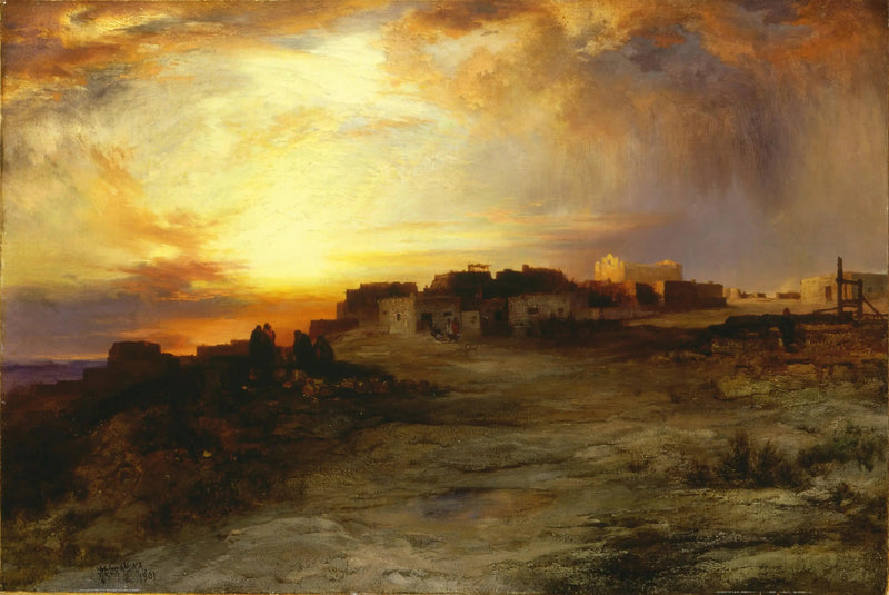 Pueblo vid solnedgången (Laguna) - Thomas Moran