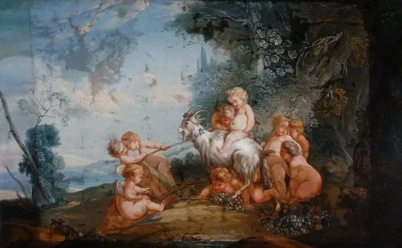 Putti med en get i ett landskap - François Boucher
