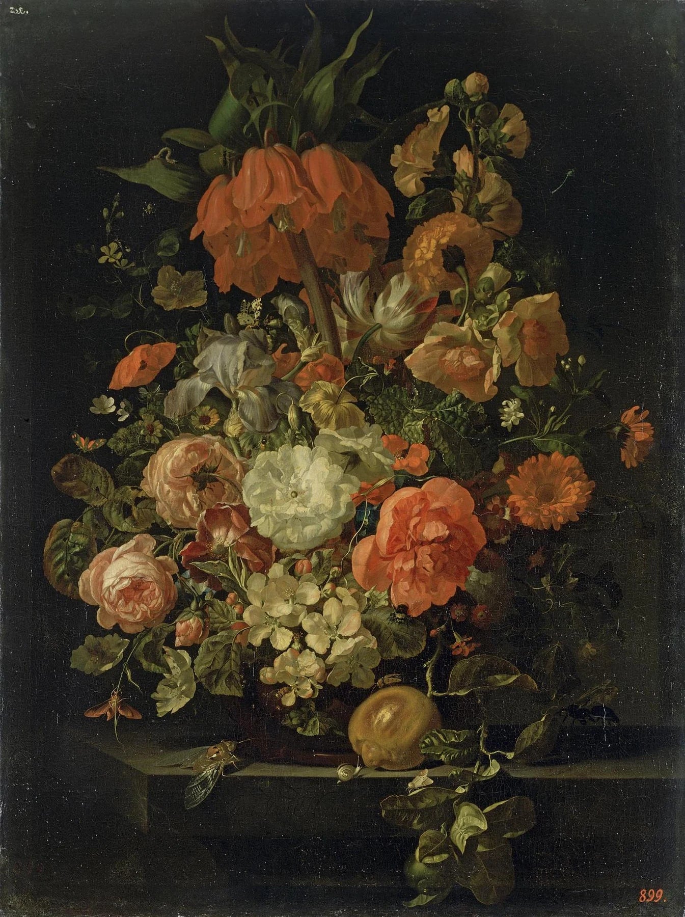 Nature morte aux fleurs — musée de l’Ermitage, peinture de Rachel Ruysch