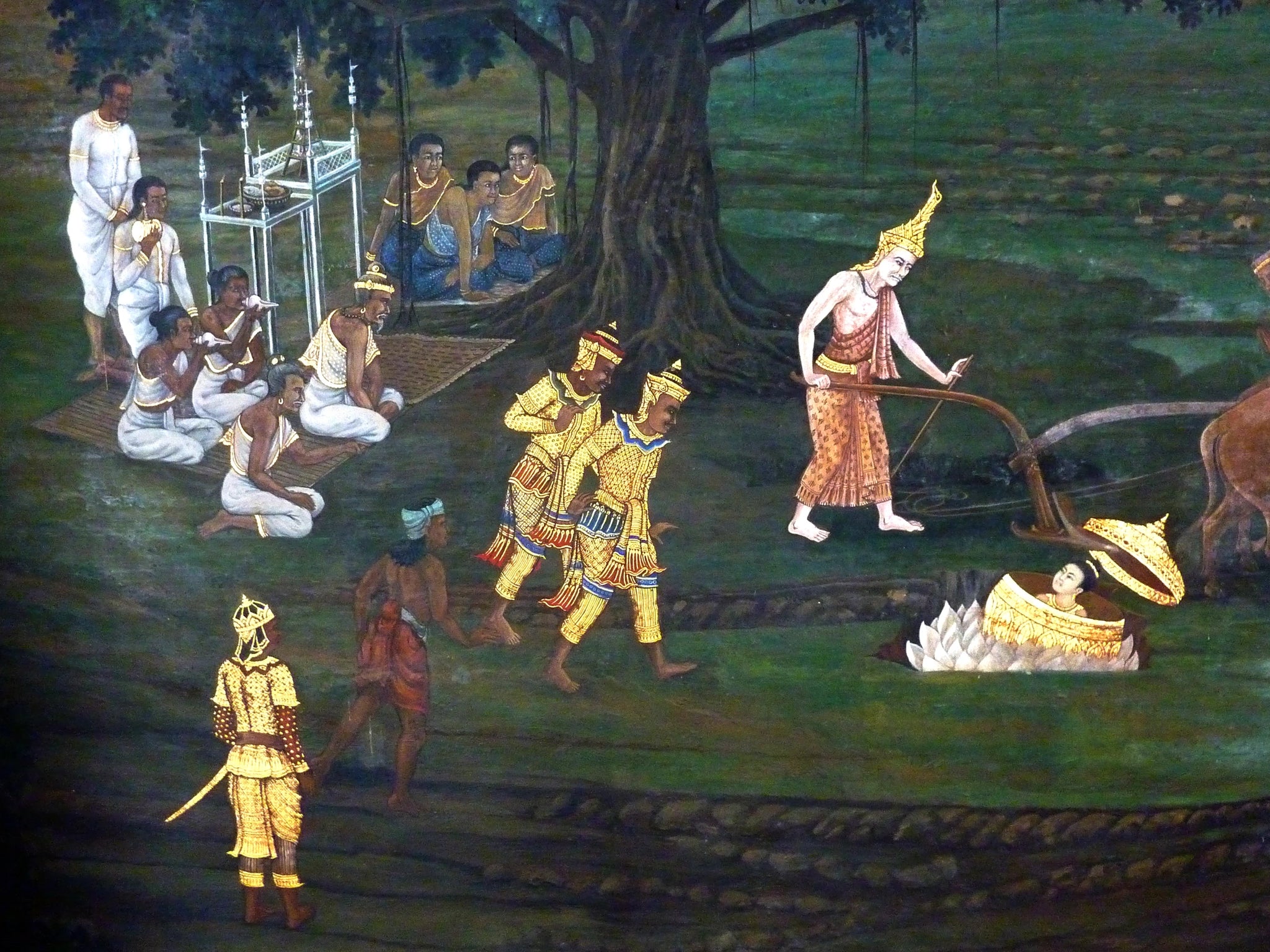 Ramakien, panneau 29 du cloître de Wat Phra Kaew, Ateliers royaux de Bangkok, fin du XVIIIe siècle, restauré depuis