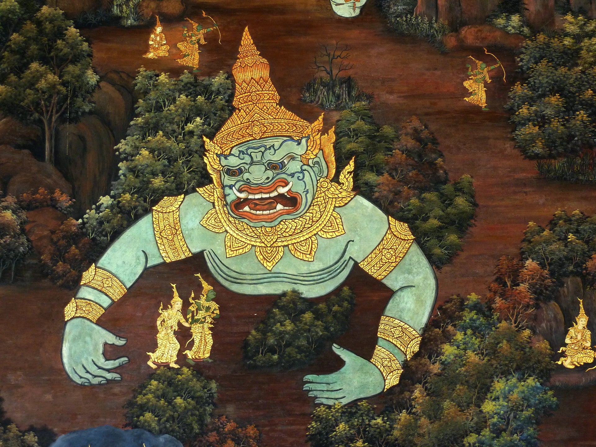 Ramakien, panneau 60 du cloître de Wat Phra Kaew, Ateliers royaux de Bangkok, fin du XVIIIe siècle, restauré depuis