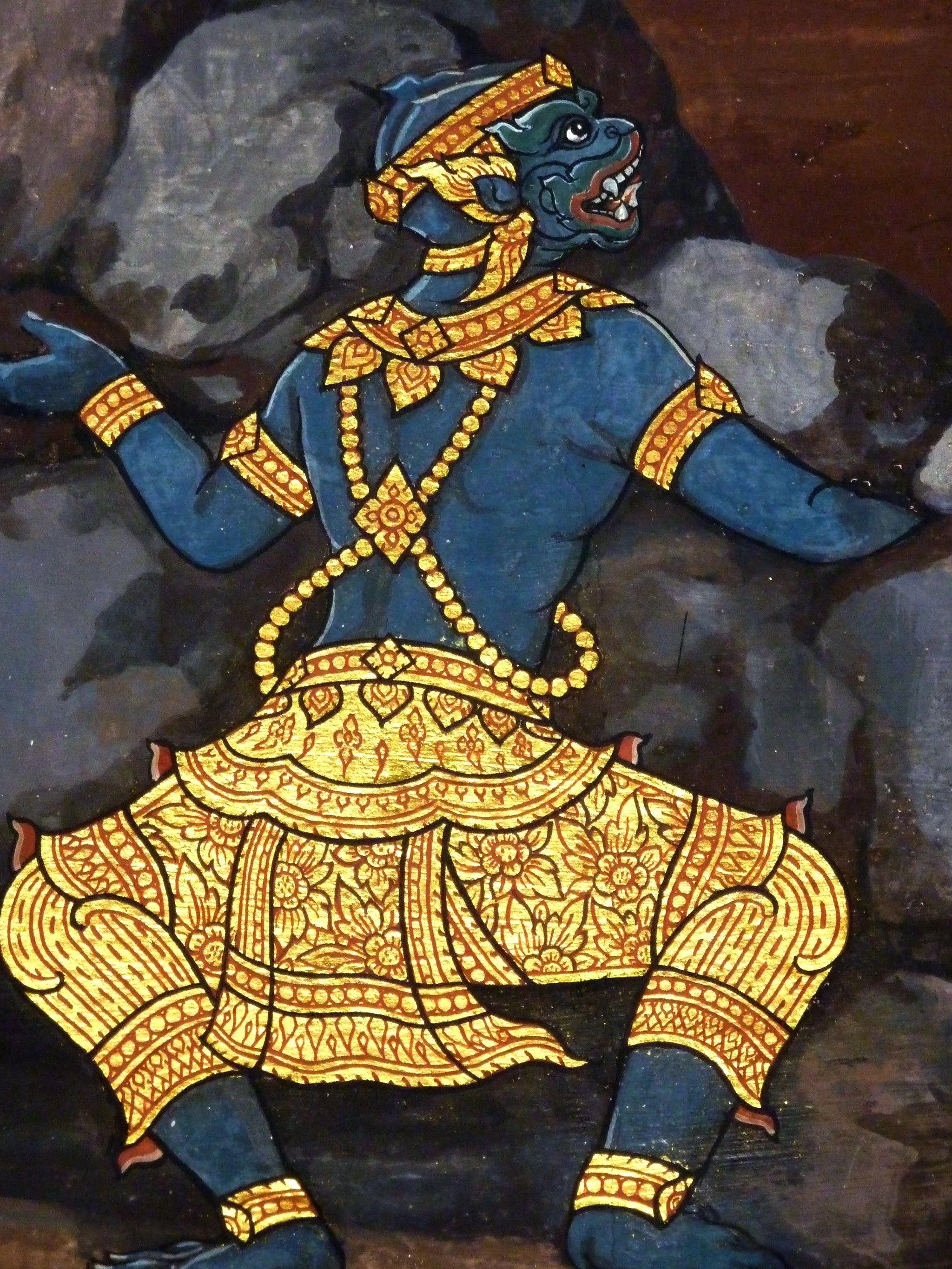 Ramakien, panneau 70 du cloître de Wat Phra Kaew, Ateliers royaux de Bangkok, fin du XVIIIe siècle, restauré depuis