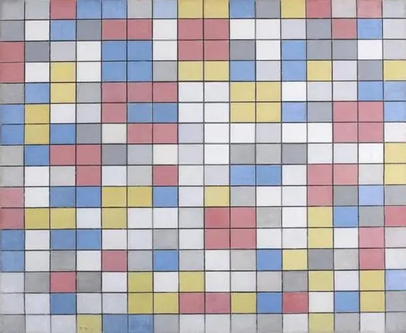 Rasterkomposition 9: dambordkompositionen innehåller olika färger - Piet Mondrian