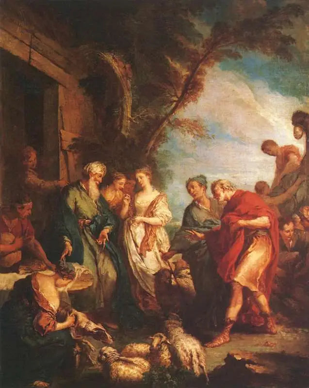 Rébecca får av Eliezer de här av Abraham - François Boucher