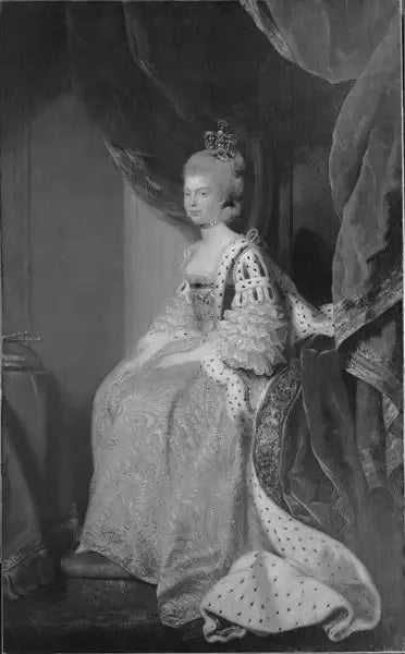 Reine Charlotte-Sophie av Mecklenburg-Strelitz. Hustru till George III. - Joshua Reynolds