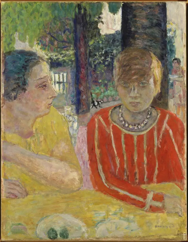 Reine Natanson och Marthe Bonnard i röd blus - Pierre Bonnard