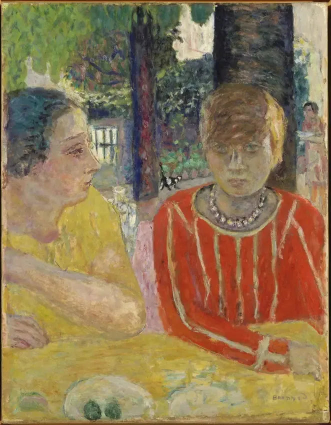 Reine Natanson och Marthe Bonnard i röd blus - Pierre Bonnard